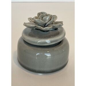 Smoky Gray Porcelain Flower Trinket Box 3x2.5" Rose Elegant Decorative